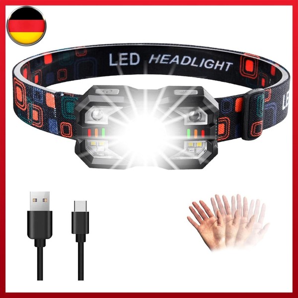 5 Modes Led Headlamp Rechargeable Motion Sensor Super Bright Torch-image