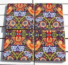 Image of Rare WILLIAM MORRIS - 'STRAWBERRY THIEF BLUE' - Set of 4 Unique Ceramic Coasters
