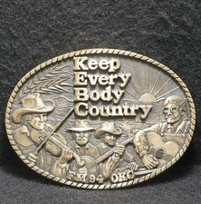 WI09125 VINTAGE 1970s FM 94 OKC KEEP EVERYBODY COUNTRY RADIO STATION BELT BUCKLE
