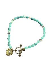 Artisan Blue and Clear Glass Beaded Bracelet Silvertone Toggle Clasp 7.25 inch