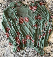 Sans Souci blouse Womens Medium Green Peasant Boho