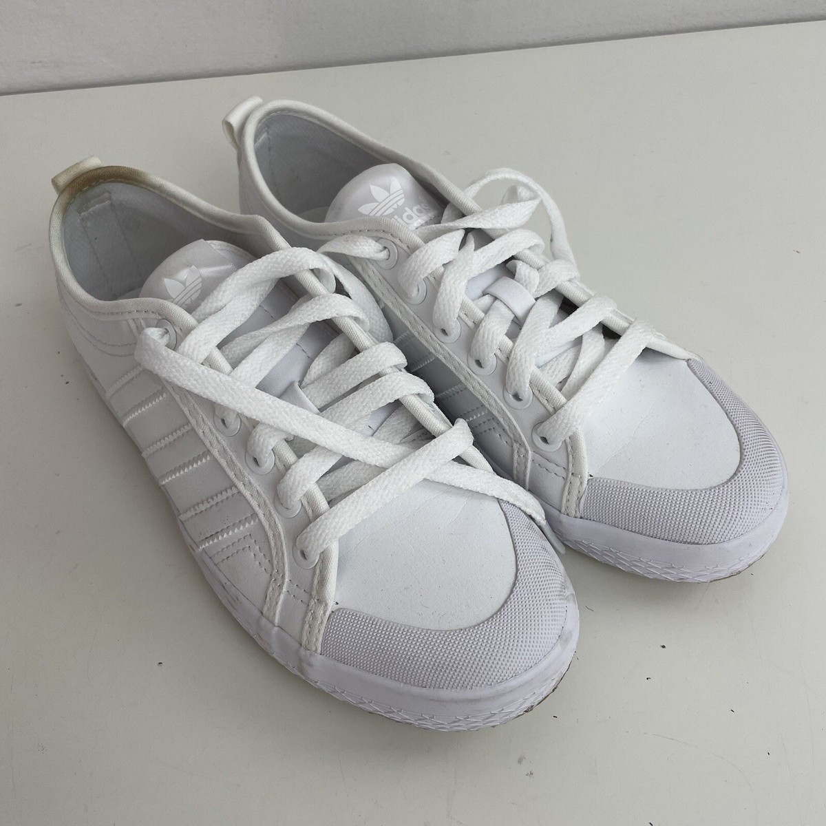 Adidas Womens White Trainers Size UK EUR Stripes Low