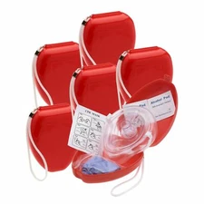 CPR Mask + Hard Case + Gloves-Adult/Child Pocket Resuscitator 6 Pack Pocket O2 