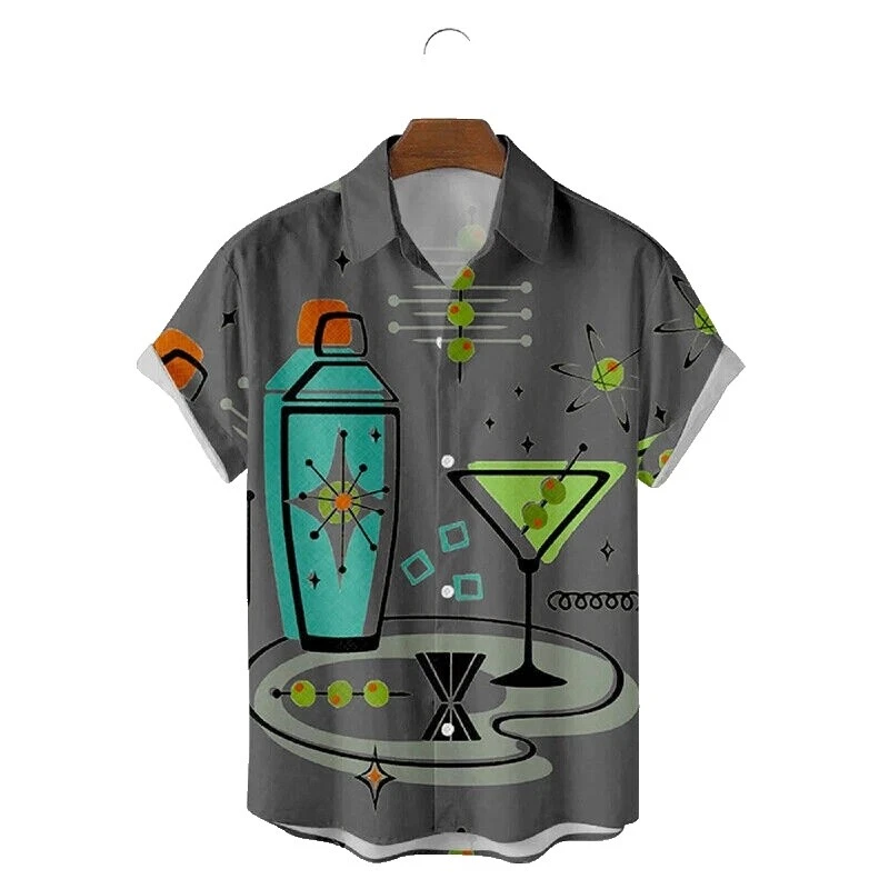 Polyester Geometric Hawaiian Casual Button-Down Shirts for Men