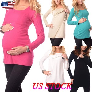 US-Women-Pregnant-Maternity-Clothes-Long-Sleeve-Tops-T-Shirt-Blouse-Casual-Plain
