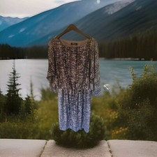 NWT ELEGANT NINE WEST SZ 8 CHESTNUT RAGLAN 3/4 SLEEVE STRETCH DRESS BROWNS/BLACK