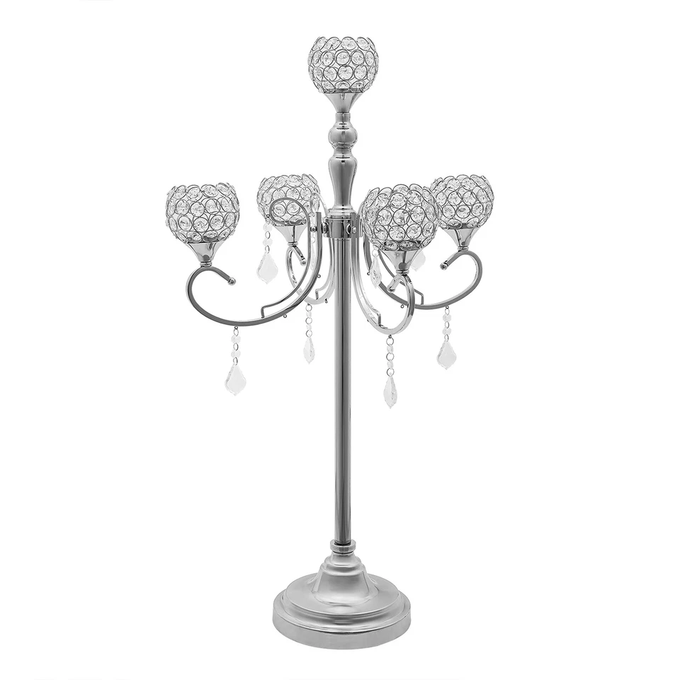 Отдельно стоящий подсвечник с 5 рычагами хрустальный канделябр центральный элемент серебро - Изображение 2 из 4