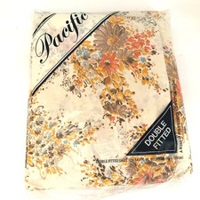 Vintage Pacific Full Double Fitted Bed Sheet Brown Floral New Sealed Made in USA