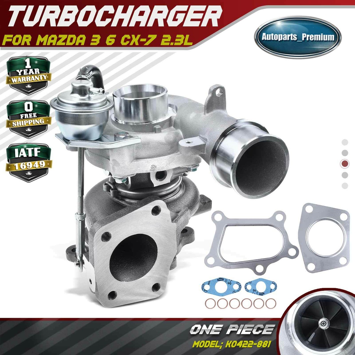 Turbo Turbocharger for Mazda 3 2007-2013 6 CX-7 2007-2010 L4 2.3L