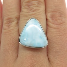925 Sterling Silver Vintage Real Larimar Gemstone Ring Size 8