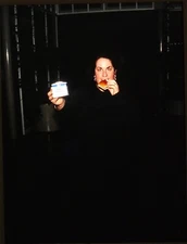 Crazy lady eating hamburger - Stereo Realist Slide mounted in RBT mount #633