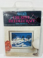Vintage 1973 Avon Creative Needlecraft Crewel Embroidery Kit Country Snowscape