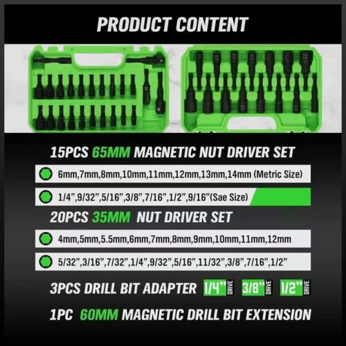 20PCS Set Avvitatore Dado Elettrico per Trapano a Percussione 1/4 Testa Esagonale Set di Punte 39PCS NUOVO - Foto 2 di 3