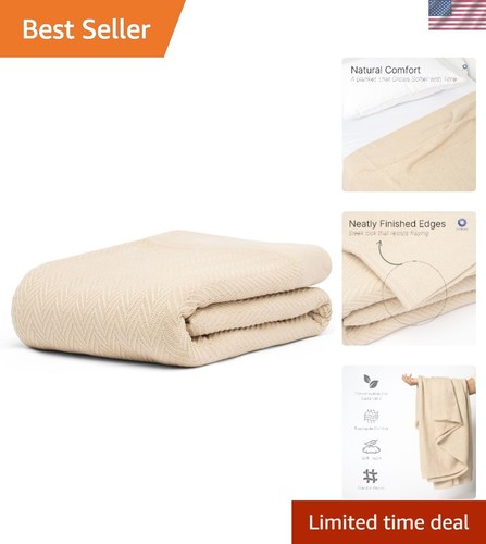 Luxury Cotton Blanket King Size – Soft & Breathable Herringbone Weave – Light... - 第 1/10 張圖片