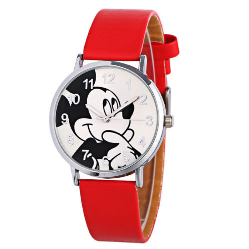 1pcs cartoon mickey mouse leather watch girls watch red