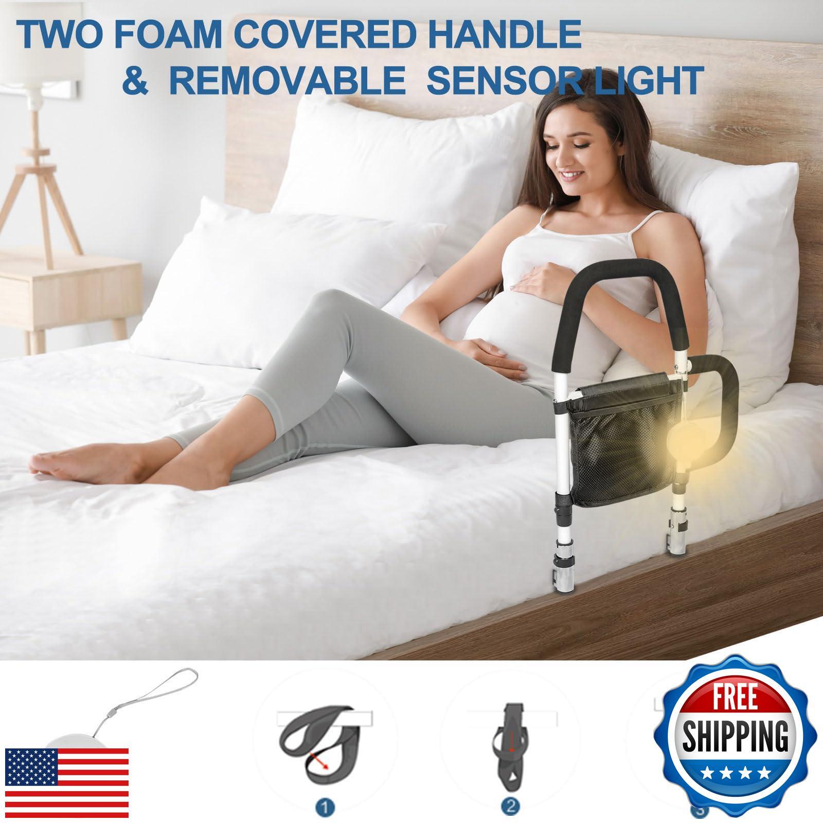 HEPO Bed Rails for Elderly Adults Safety with Motion Sensor Light and Double 