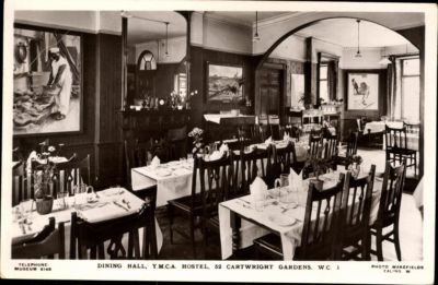 Postkarte AK sw Dining Hall Y.M.C.A. Hostel Cartwright Gardens W. C gel. 1932