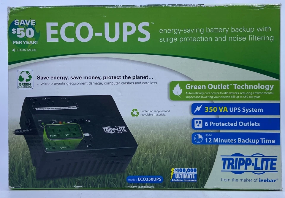 Tripp Lite ECO Series Green 350VA UPS 120V with USB RJ11 6 Outlet ECO350UPS - Image 2 of 4