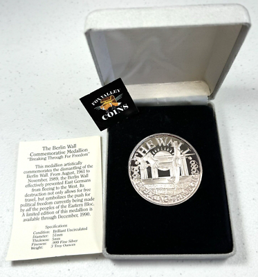 1989 THE BERLIN WALL COMMEMORATIVE MEDALLION COIN 3 OUNCES .999