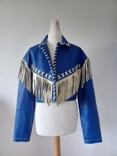 Nasty Gal 100% Real Lamb Leather Jacket Fringe Cobalt Blue Uk 8 Bnwt