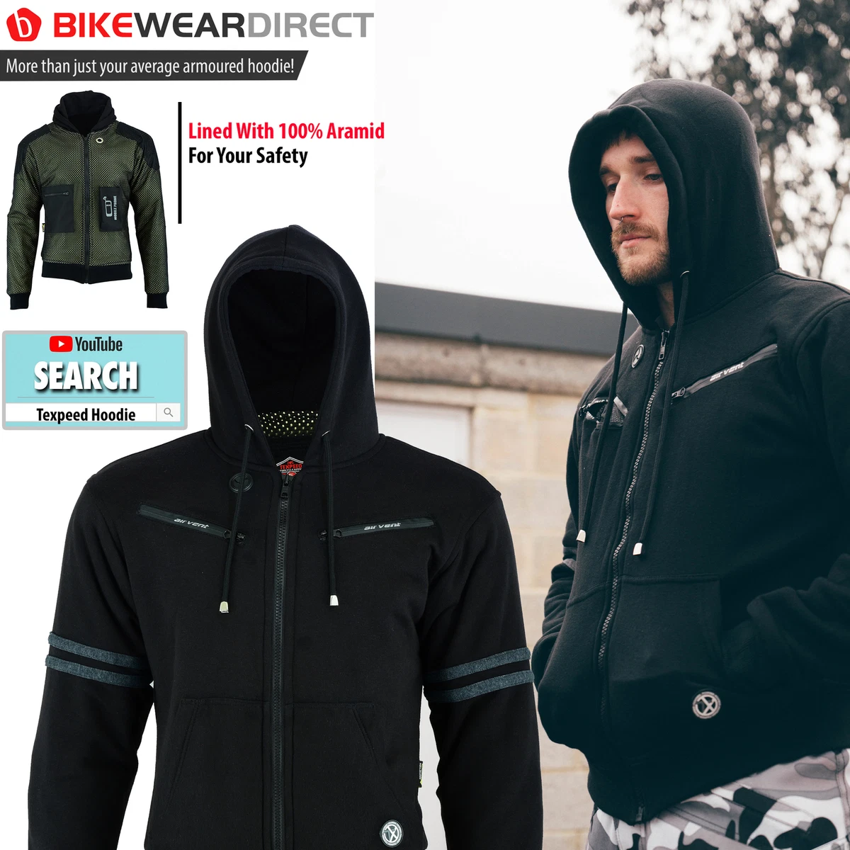 Motorbike Motorcycle Jacket Hoodie Lined Aramid Protection With CE Biker  Armour | eBay
