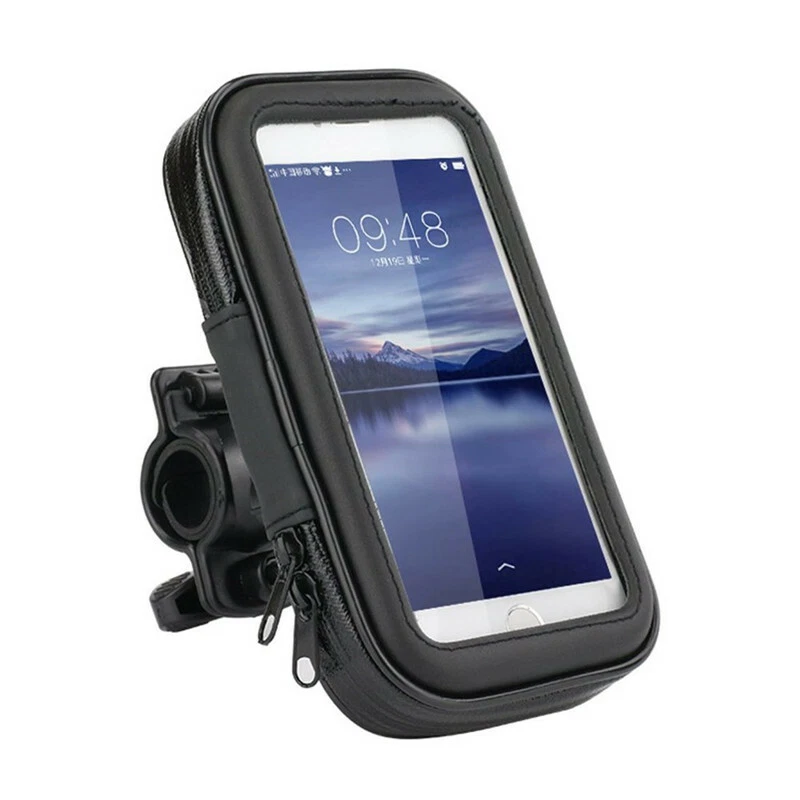 Funda de teléfono impermeable negra universal para motocicleta con soporte de montaje en manillar Foto 2 de 4