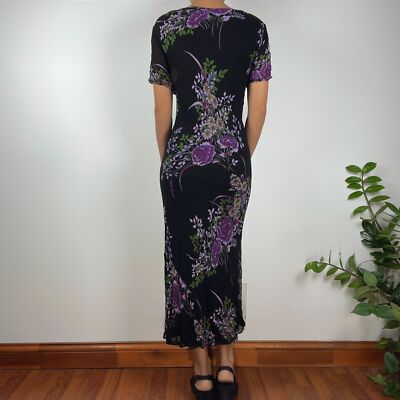 Vintage 90s Fashion Black Floral Fairy Flowy Midi Dress / Size: Large | eBay