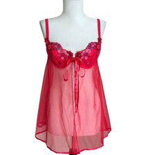 Y2K Victorias Secret Sheer Babydoll Embroidered Lingerie Top 36B M Coquette