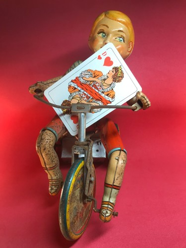Antique Tin Toy Unique Art Kiddy Cyclist Large Clockwork To Restore Parts AS IS - Picture 3 of 11