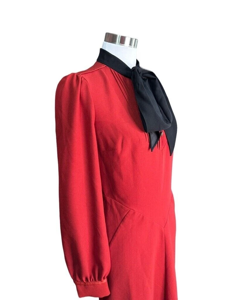 Abito Coach manica lunga figa fiocco cravatta collo midi plissettato bottoni donna taglia 4