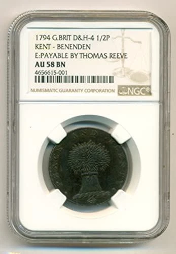 Great Britain 1794 1/2 Penny Conder Token Kent - Benenden D&H-4 AU58 BN NGC