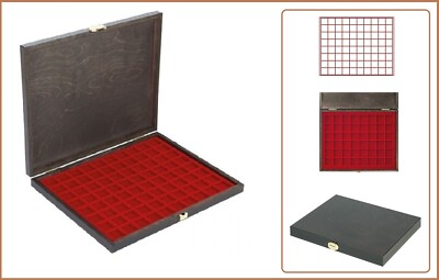 Lindner S2491 2780E Carus 1 Wood Coin Case Red 80 Square Compartments 24 Mm