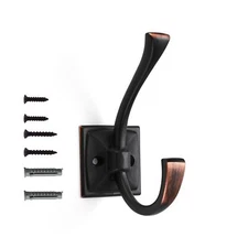 5 Pack Wall Hooks, Heavy Duty Double Coat & Towel Hooks,Oil Rubbed Bronze Finish