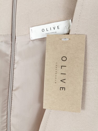 BNWT Olive Clothing UK S/M Women's Beige Deep V Neckline Pleated Lined Dress. - Picture 3 of 6