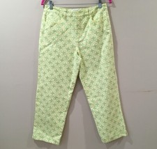 Talbots Womens 8 Perfect Crop Pants Mid Rise Vtg 90s Printed Yellow Coastal
