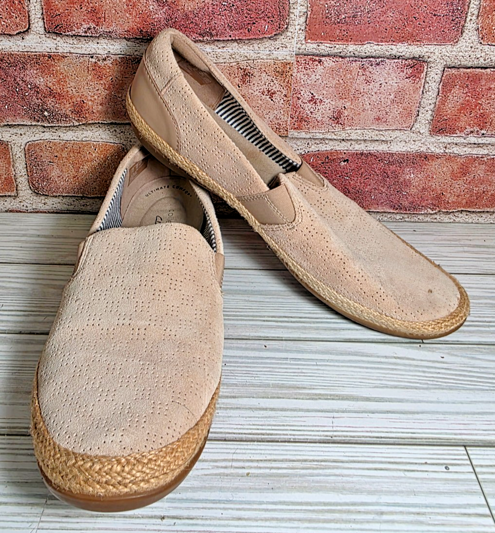 CLARKS Danelly Rae Tan Suede Espadrille Loafer Size 10 M Slip On