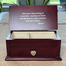 Brighton "It's a Keeper" Mahogany Wood Jewelry Box Flip Top & Drawer 7?x 3.5?x3"