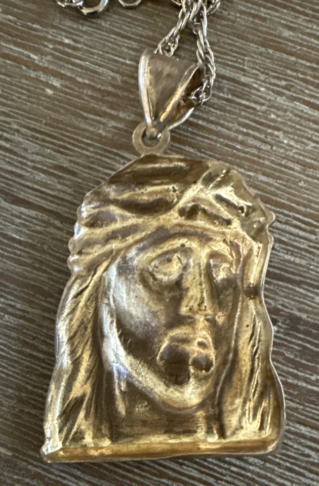 Collar Grande Tono Oro Brillante Colgante de Jesús (2") (16") Foto 4 de 4