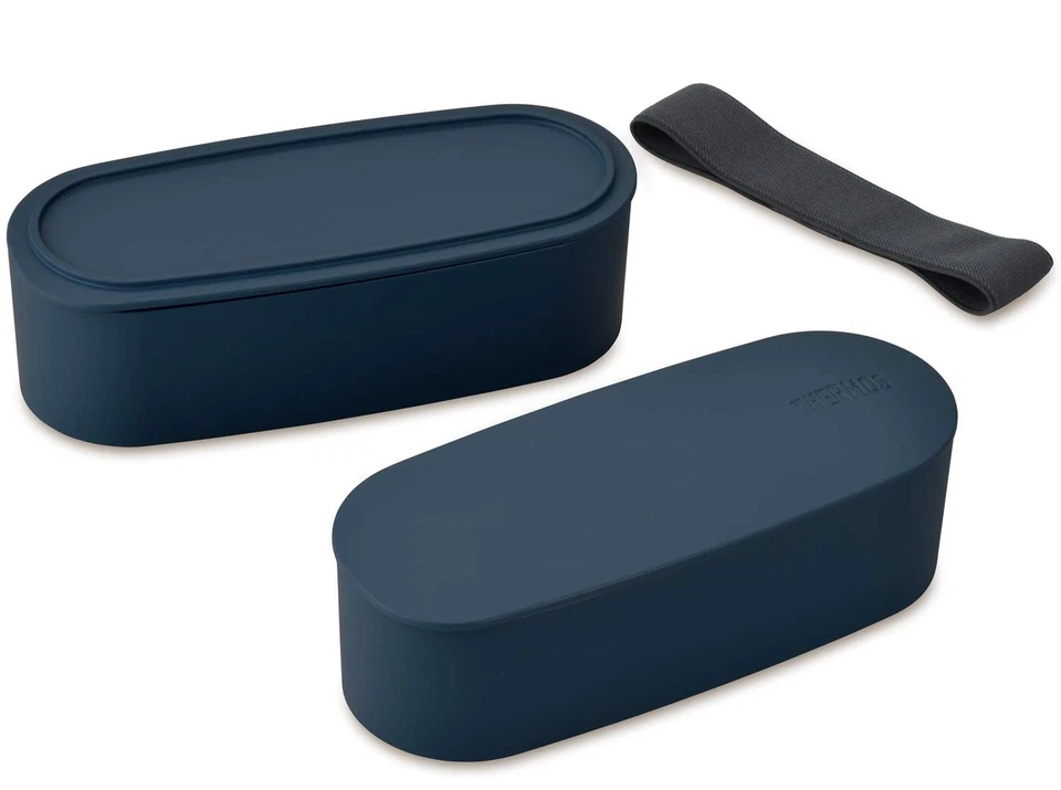 Caja de almuerzo fresca THERMOS Bento de 2 niveles 600 ml azul marino DJT-600W NVY Foto 2 de 4