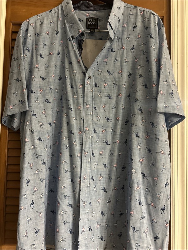Jos A Bank Traveler's Coll Men's 3XLT Flamingo Button Shirt Short Sleeve EUC