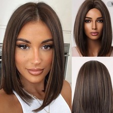 Brown Wigs for Black Women Middle Part Bob Wig Short Straight 14IN 