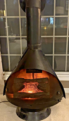 Mid Century Modern Cone Fireplace Vintage Black Malm Style Electric Log 30'' MCM
