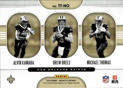 2019 Panini Absolute #TT-NO Alvin Kamara / BreesThomas Team Trios