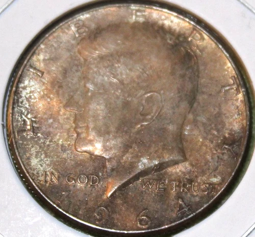 1964 Kennedy Half Dollar With Heavy Obverse Toning in Uncirculated Condition