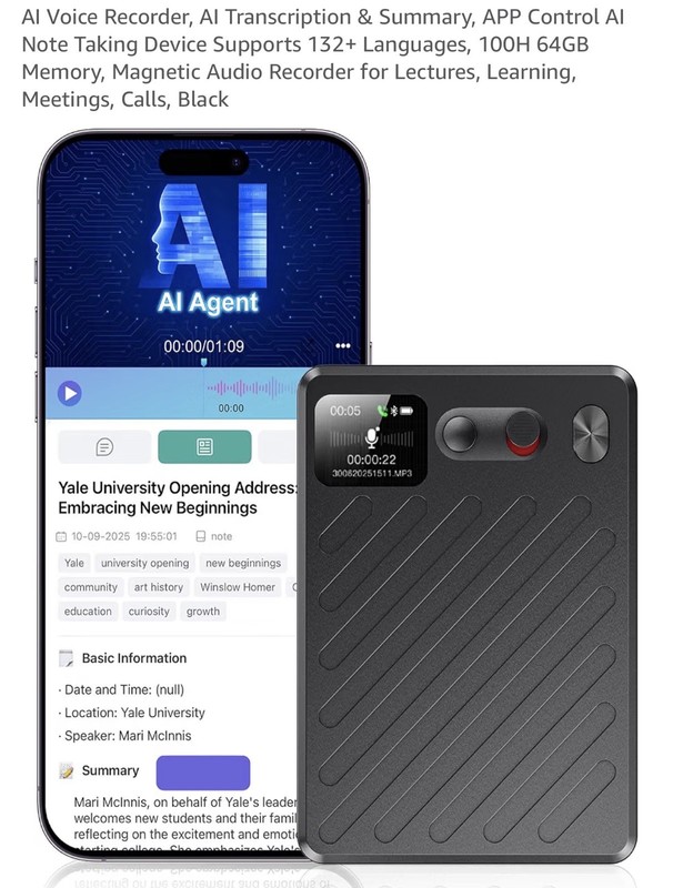 OCXU Note AI Voice Recorder 64GB 100H Battery Transcription 135 Languages record