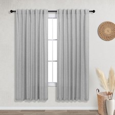 Grey Linen Sheer Curtains with Back Tab Rod 52''x72'' 2 Panels