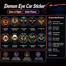 Solar Demon Eye LED Car Window Light Stickers Sunproof for Suvs Trucks Vans
