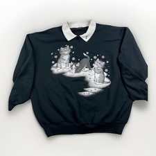 Vintage Morning Sun Sweatshirt Women's Collared Cat Lady Pullover Cottage Black