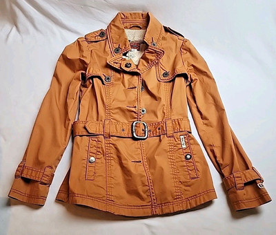 Khujo Tampa short trench coat Jacket Khaki women's biker style transistion Med