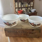 Vintage Set 3 Pyrex JAJ Glass Tally-Ho Hunting Scenes Nesting Graduating Bowls